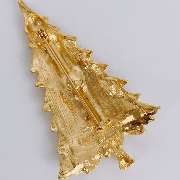 Signed Disney Christmas Tree Brooch Gold Tone Red Rhinestones Hidden Mickey VTG - Picture 8 of 12